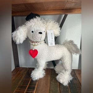 Bella Lux White Plush Poodle Decor With Heart Pearl Collar And Beret Love NEW